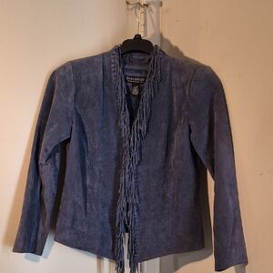 Dialogue Indigo Suede Fringe Blazer